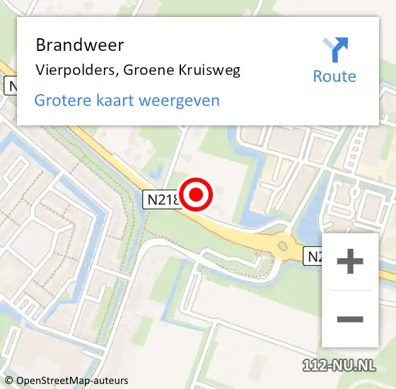 Locatie op kaart van de 112 melding: Brandweer Vierpolders, Groene Kruisweg op 19 februari 2022 01:50