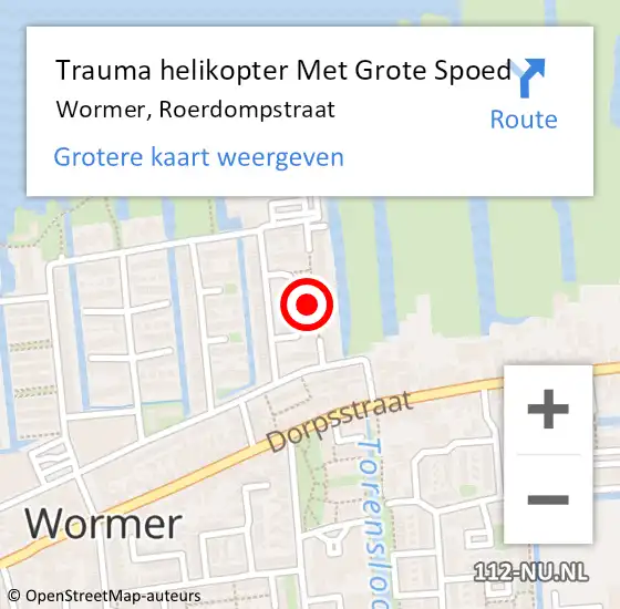 Locatie op kaart van de 112 melding: Trauma helikopter Met Grote Spoed Naar Wormer, Roerdompstraat op 19 februari 2022 02:03