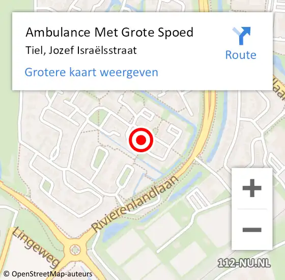 Locatie op kaart van de 112 melding: Ambulance Met Grote Spoed Naar Tiel, Jozef Israëlsstraat op 19 februari 2022 02:17