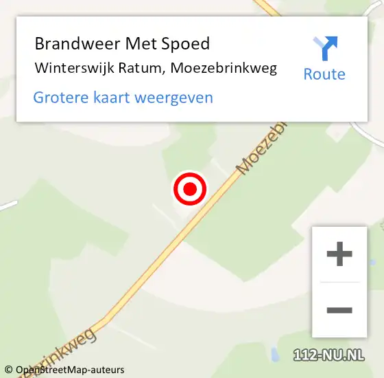 Locatie op kaart van de 112 melding: Brandweer Met Spoed Naar Winterswijk Ratum, Moezebrinkweg op 19 februari 2022 02:58