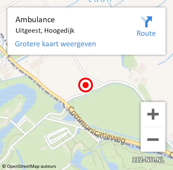 Locatie op kaart van de 112 melding: Ambulance Uitgeest, Hoogedijk op 19 februari 2022 03:19