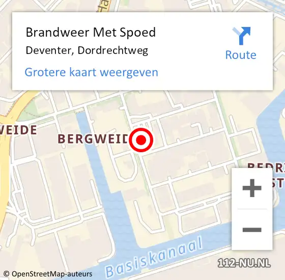 Locatie op kaart van de 112 melding: Brandweer Met Spoed Naar Deventer, Dordrechtweg op 19 februari 2022 04:15