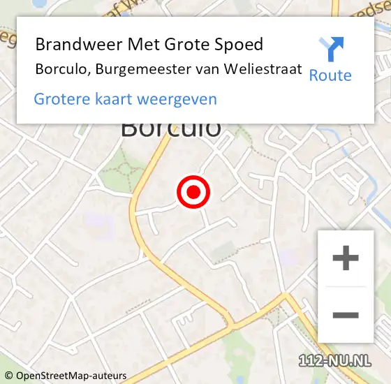 Locatie op kaart van de 112 melding: Brandweer Met Grote Spoed Naar Borculo, Burgemeester van Weliestraat op 19 februari 2022 04:18