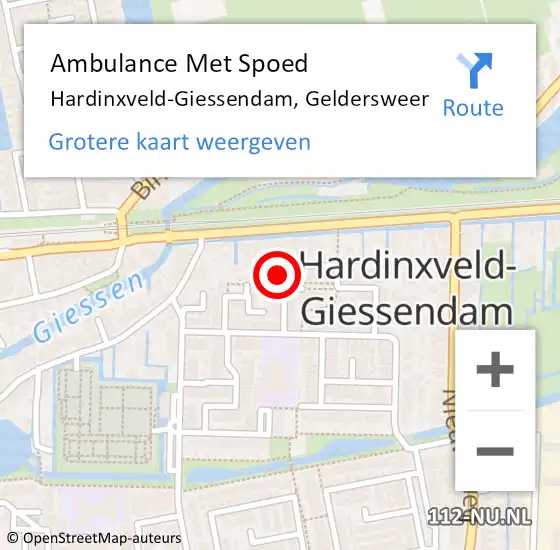 Locatie op kaart van de 112 melding: Ambulance Met Spoed Naar Hardinxveld-Giessendam, Geldersweer op 19 februari 2022 04:45