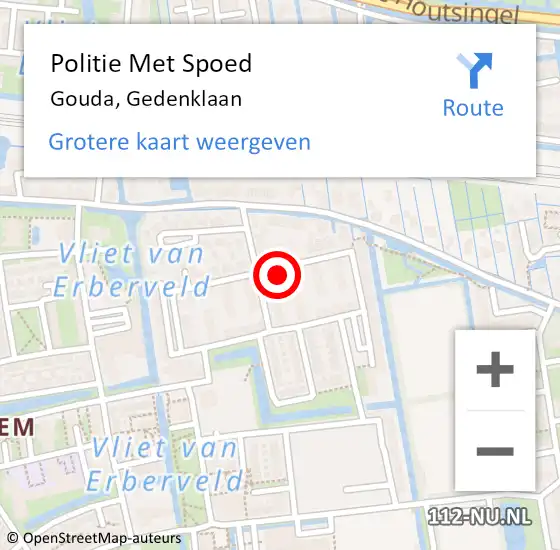 Locatie op kaart van de 112 melding: Politie Met Spoed Naar Gouda, Gedenklaan op 19 februari 2022 05:18