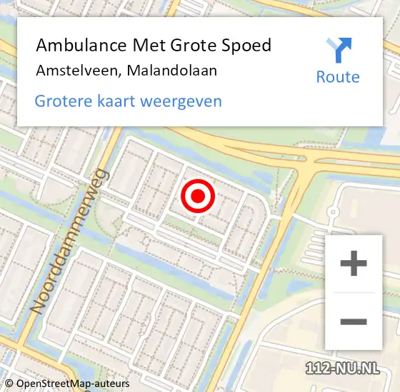 Locatie op kaart van de 112 melding: Ambulance Met Grote Spoed Naar Amstelveen, Malandolaan op 19 februari 2022 05:46