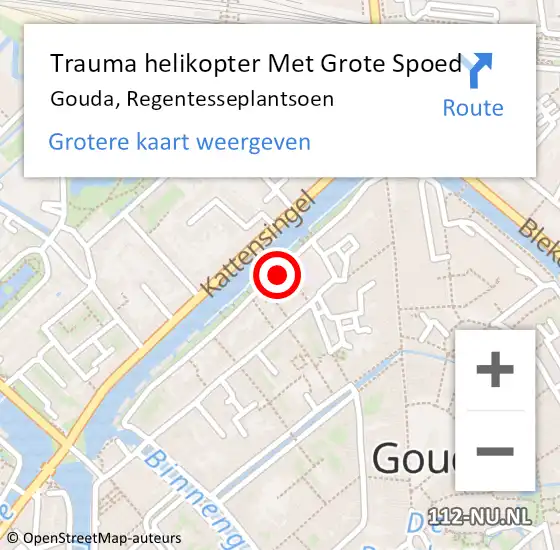 Locatie op kaart van de 112 melding: Trauma helikopter Met Grote Spoed Naar Gouda, Regentesseplantsoen op 19 februari 2022 06:07