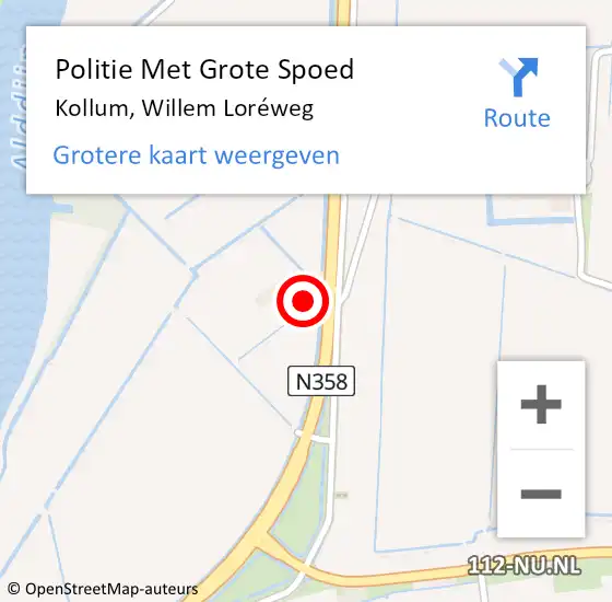 Locatie op kaart van de 112 melding: Politie Met Grote Spoed Naar Kollum, Willem Loréweg op 19 februari 2022 06:21