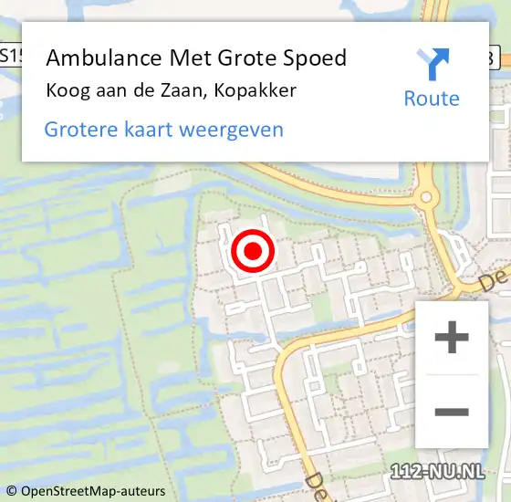 Locatie op kaart van de 112 melding: Ambulance Met Grote Spoed Naar Koog aan de Zaan, Kopakker op 19 februari 2022 06:26