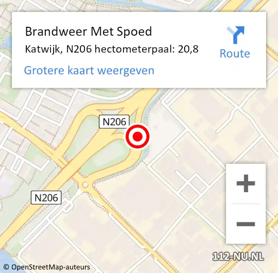 Locatie op kaart van de 112 melding: Brandweer Met Spoed Naar Katwijk, N206 hectometerpaal: 20,8 op 19 februari 2022 07:06