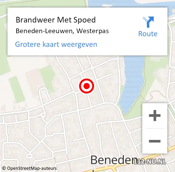 Locatie op kaart van de 112 melding: Brandweer Met Spoed Naar Beneden-Leeuwen, Westerpas op 19 februari 2022 07:10