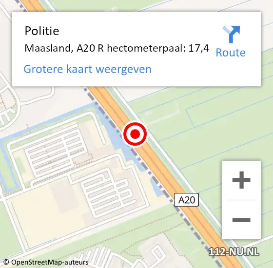 Locatie op kaart van de 112 melding: Politie Maasland, A20 R hectometerpaal: 17,4 op 8 juli 2014 19:30