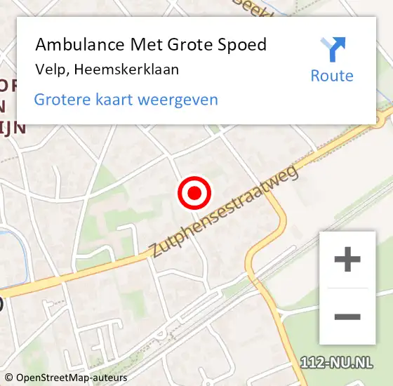 Locatie op kaart van de 112 melding: Ambulance Met Grote Spoed Naar Velp, Heemskerklaan op 19 februari 2022 07:10