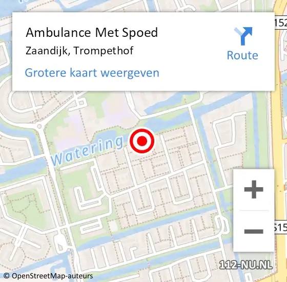 Locatie op kaart van de 112 melding: Ambulance Met Spoed Naar Zaandijk, Trompethof op 19 februari 2022 07:12