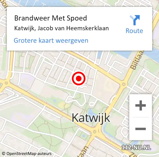 Locatie op kaart van de 112 melding: Brandweer Met Spoed Naar Katwijk, Jacob van Heemskerklaan op 19 februari 2022 07:14