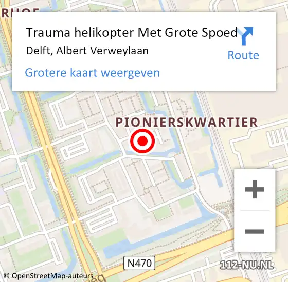 Locatie op kaart van de 112 melding: Trauma helikopter Met Grote Spoed Naar Delft, Albert Verweylaan op 19 februari 2022 07:17