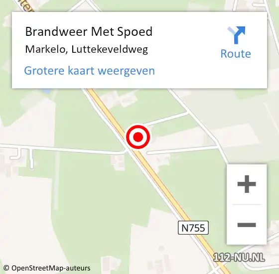 Locatie op kaart van de 112 melding: Brandweer Met Spoed Naar Markelo, Luttekeveldweg op 19 februari 2022 07:19