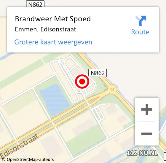 Locatie op kaart van de 112 melding: Brandweer Met Spoed Naar Emmen, Edisonstraat op 19 februari 2022 07:47