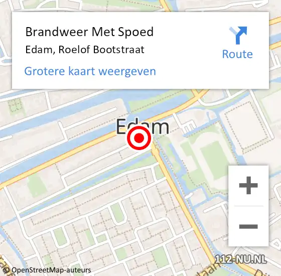 Locatie op kaart van de 112 melding: Brandweer Met Spoed Naar Edam, Roelof Bootstraat op 19 februari 2022 07:49