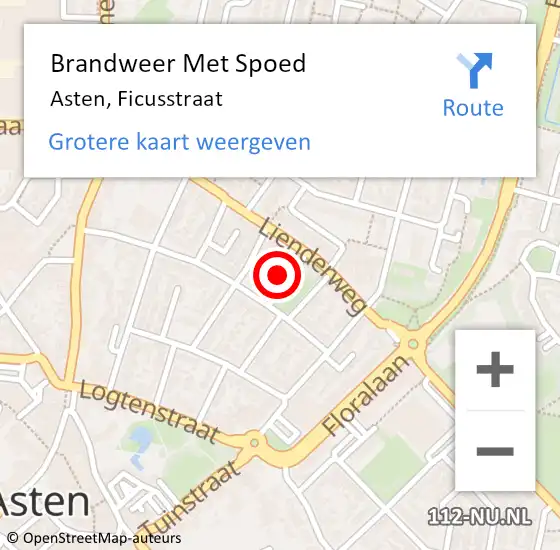 Locatie op kaart van de 112 melding: Brandweer Met Spoed Naar Asten, Ficusstraat op 19 februari 2022 07:54