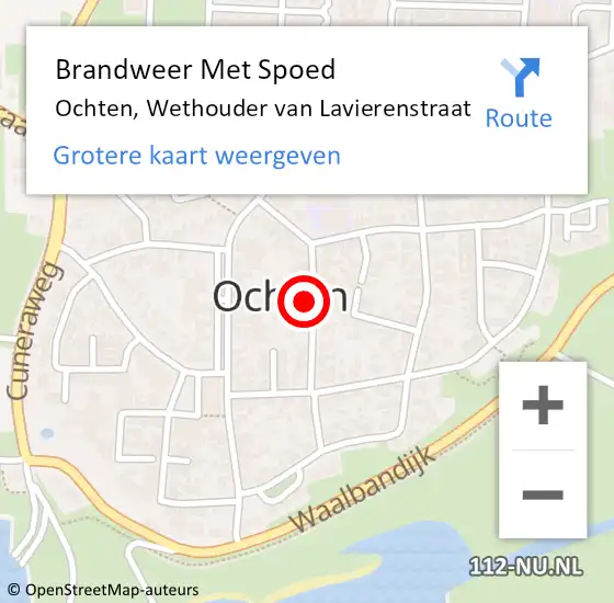 Locatie op kaart van de 112 melding: Brandweer Met Spoed Naar Ochten, Wethouder van Lavierenstraat op 19 februari 2022 07:57