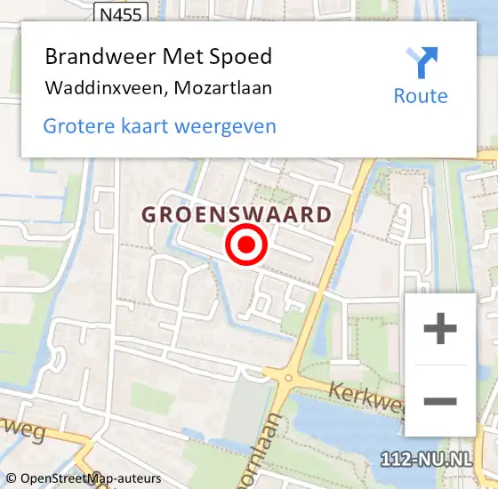 Locatie op kaart van de 112 melding: Brandweer Met Spoed Naar Waddinxveen, Mozartlaan op 19 februari 2022 08:01