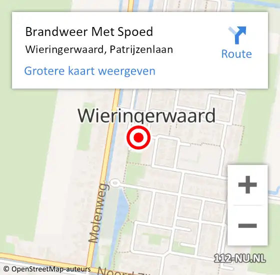 Locatie op kaart van de 112 melding: Brandweer Met Spoed Naar Wieringerwaard, Patrijzenlaan op 19 februari 2022 08:07