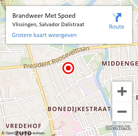 Locatie op kaart van de 112 melding: Brandweer Met Spoed Naar Vlissingen, Salvador Dalístraat op 19 februari 2022 08:09