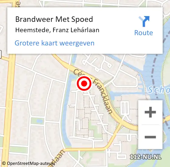 Locatie op kaart van de 112 melding: Brandweer Met Spoed Naar Heemstede, Franz Lehárlaan op 19 februari 2022 08:10