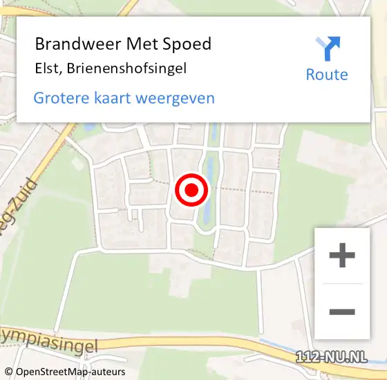 Locatie op kaart van de 112 melding: Brandweer Met Spoed Naar Elst, Brienenshofsingel op 19 februari 2022 08:11