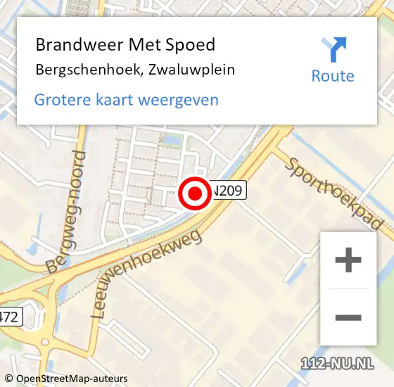 Locatie op kaart van de 112 melding: Brandweer Met Spoed Naar Bergschenhoek, Zwaluwplein op 19 februari 2022 08:16