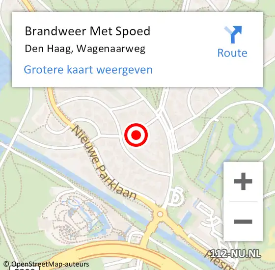 Locatie op kaart van de 112 melding: Brandweer Met Spoed Naar Den Haag, Wagenaarweg op 19 februari 2022 08:23