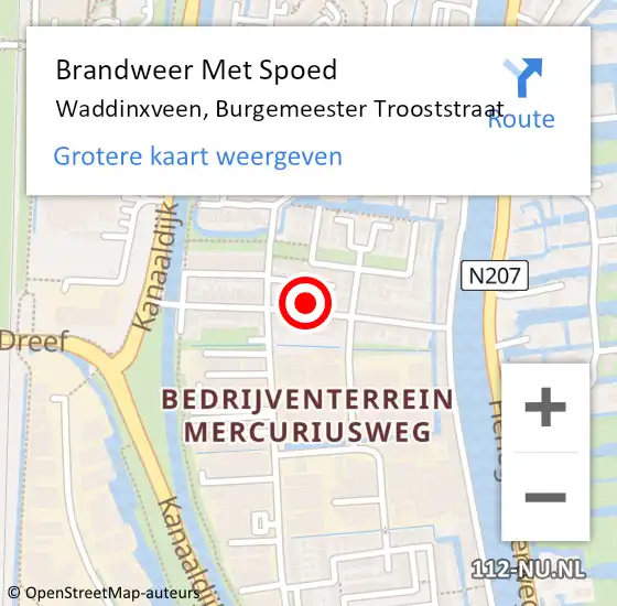 Locatie op kaart van de 112 melding: Brandweer Met Spoed Naar Waddinxveen, Burgemeester Trooststraat op 19 februari 2022 08:23