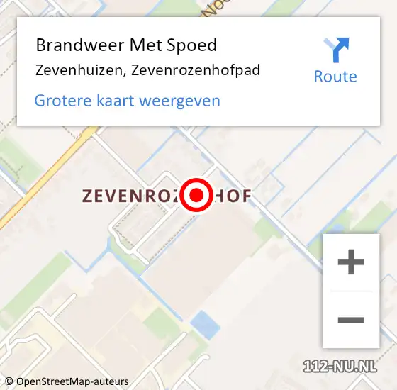 Locatie op kaart van de 112 melding: Brandweer Met Spoed Naar Zevenhuizen, Zevenrozenhofpad op 19 februari 2022 08:28