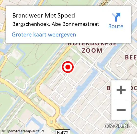 Locatie op kaart van de 112 melding: Brandweer Met Spoed Naar Bergschenhoek, Abe Bonnemastraat op 19 februari 2022 08:32