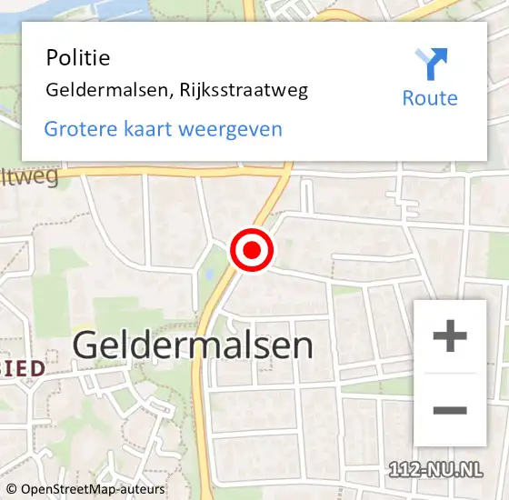 Locatie op kaart van de 112 melding: Politie Geldermalsen, Rijksstraatweg op 19 februari 2022 08:34