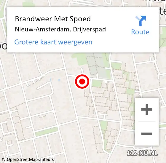 Locatie op kaart van de 112 melding: Brandweer Met Spoed Naar Nieuw-Amsterdam, Drijverspad op 19 februari 2022 08:37