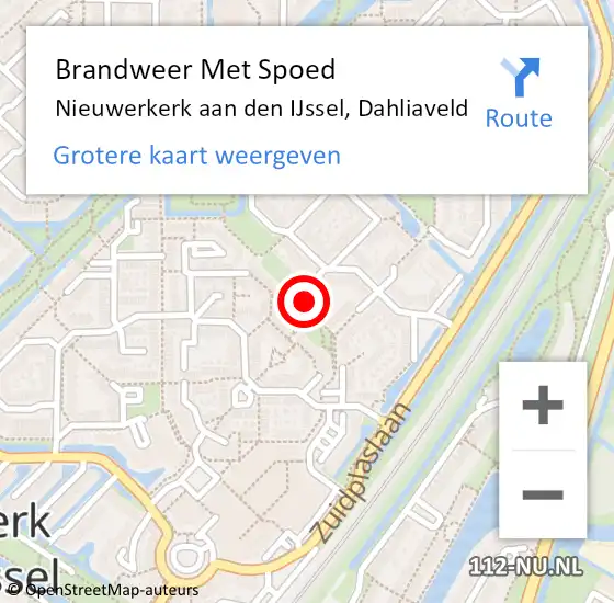 Locatie op kaart van de 112 melding: Brandweer Met Spoed Naar Nieuwerkerk aan den IJssel, Dahliaveld op 19 februari 2022 08:52