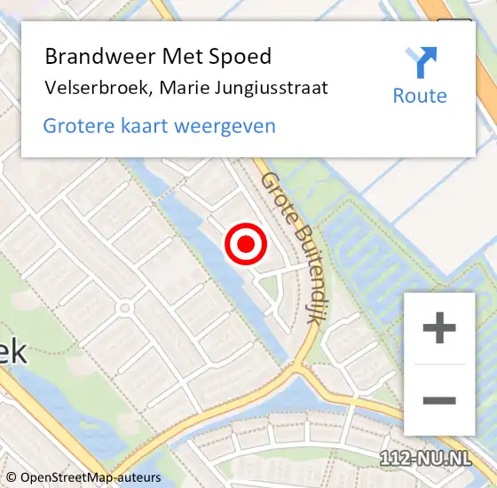 Locatie op kaart van de 112 melding: Brandweer Met Spoed Naar Velserbroek, Marie Jungiusstraat op 19 februari 2022 08:53