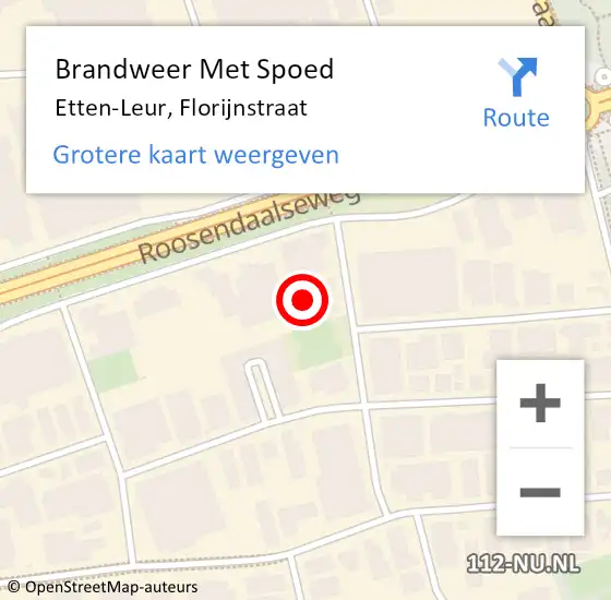 Locatie op kaart van de 112 melding: Brandweer Met Spoed Naar Etten-Leur, Florijnstraat op 19 februari 2022 08:57