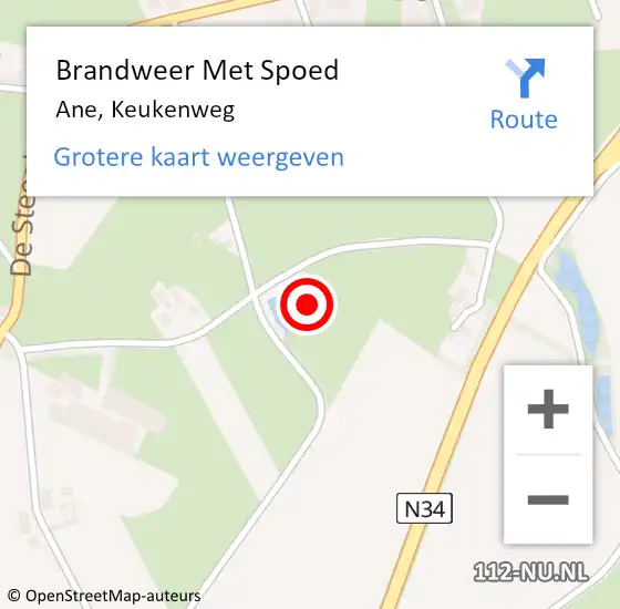 Locatie op kaart van de 112 melding: Brandweer Met Spoed Naar Ane, Keukenweg op 19 februari 2022 09:03