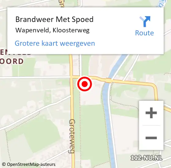 Locatie op kaart van de 112 melding: Brandweer Met Spoed Naar Wapenveld, Kloosterweg op 19 februari 2022 09:03