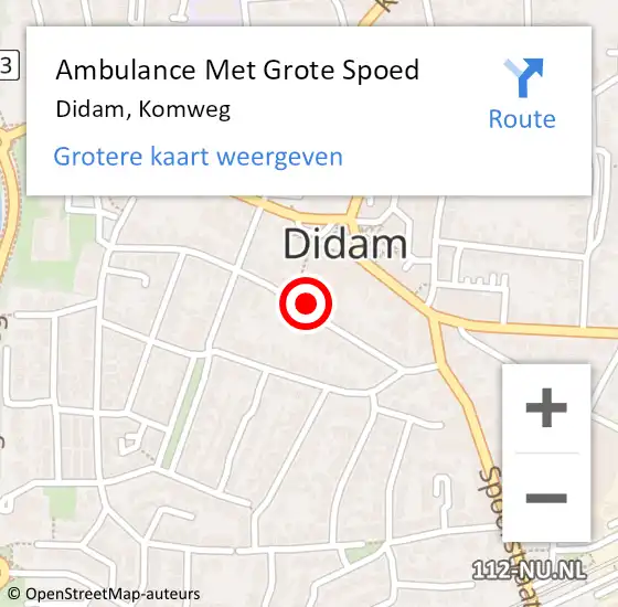 Locatie op kaart van de 112 melding: Ambulance Met Grote Spoed Naar Didam, Komweg op 19 februari 2022 09:06
