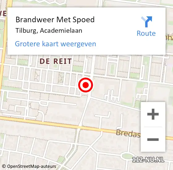 Locatie op kaart van de 112 melding: Brandweer Met Spoed Naar Tilburg, Academielaan op 19 februari 2022 09:12