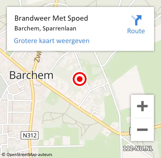 Locatie op kaart van de 112 melding: Brandweer Met Spoed Naar Barchem, Sparrenlaan op 19 februari 2022 09:20