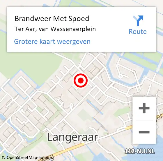 Locatie op kaart van de 112 melding: Brandweer Met Spoed Naar Ter Aar, van Wassenaerplein op 19 februari 2022 09:25