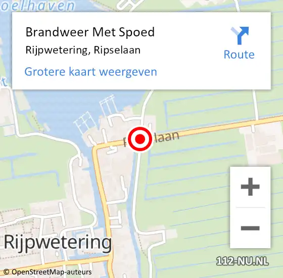 Locatie op kaart van de 112 melding: Brandweer Met Spoed Naar Rijpwetering, Ripselaan op 19 februari 2022 09:25