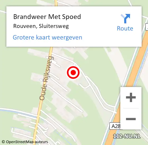 Locatie op kaart van de 112 melding: Brandweer Met Spoed Naar Rouveen, Sluitersweg op 19 februari 2022 09:29