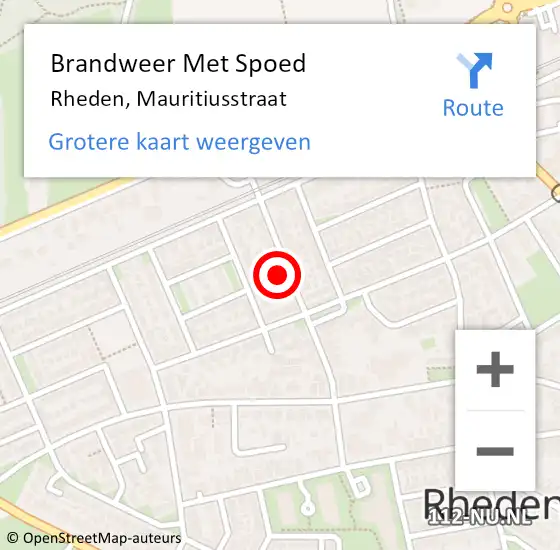 Locatie op kaart van de 112 melding: Brandweer Met Spoed Naar Rheden, Mauritiusstraat op 19 februari 2022 09:30