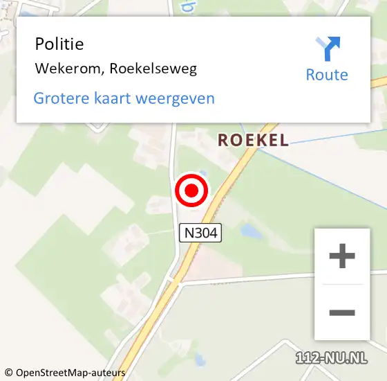 Locatie op kaart van de 112 melding: Politie Wekerom, Roekelseweg op 19 februari 2022 09:41